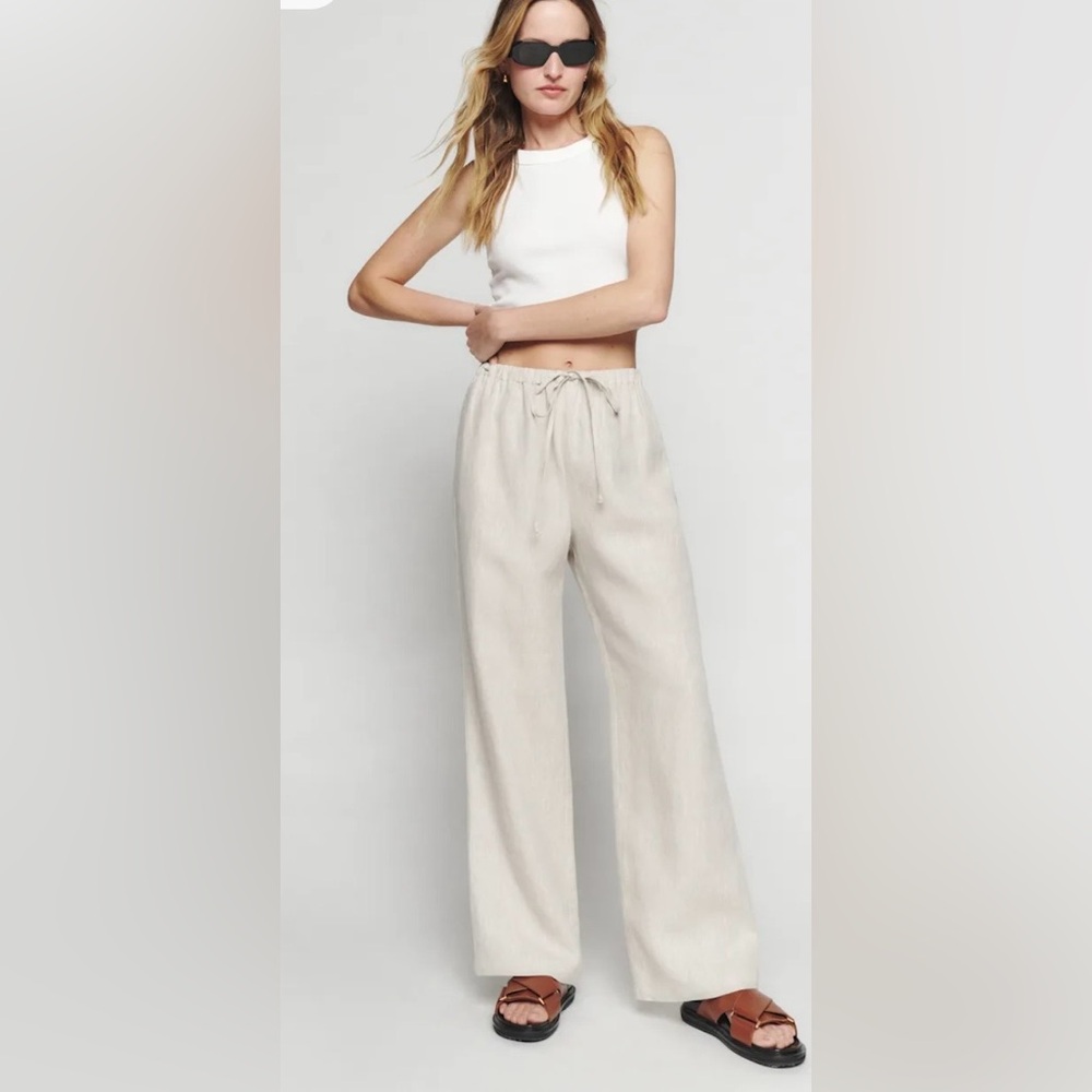 Reformation Olina Wide Leg Drawstring Pants in Light Beige